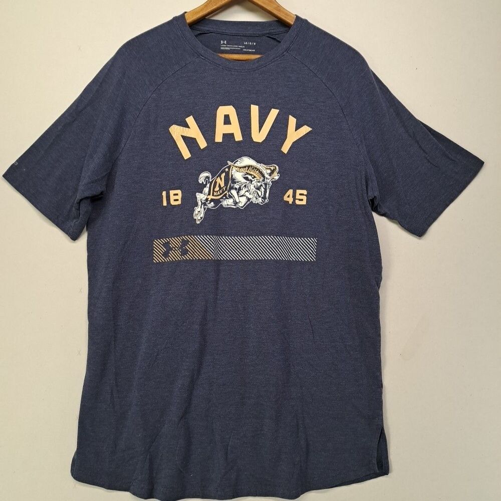 Under Armour Navy T Shirt L Raglan Heathered Blue HeatGear Charged Cotton